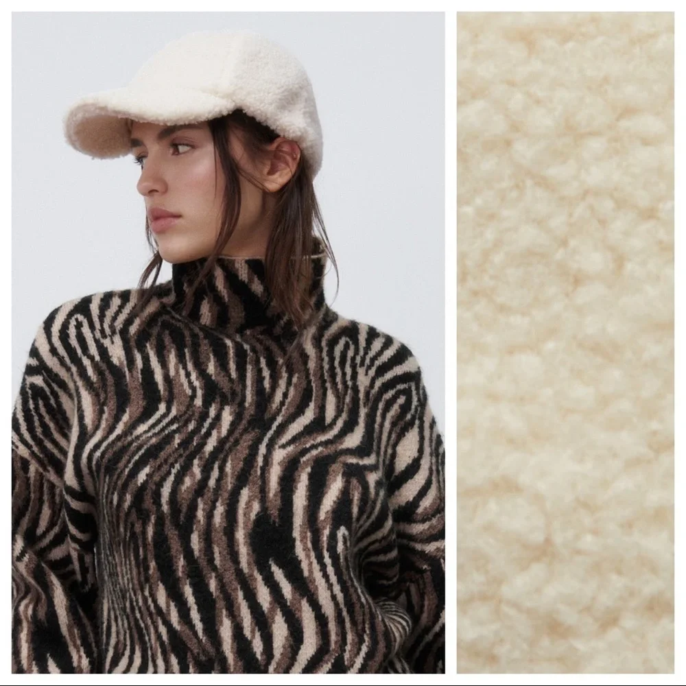 NWOT. Zara Cream Fleece Cap. Size S-M.